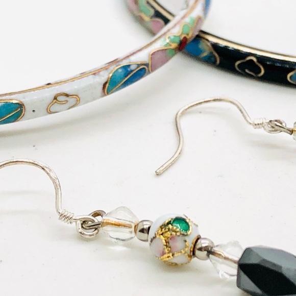 Vintage Cloisonné 925 Earrings & Bangle Bracelet Stack - Picture 3 of 11